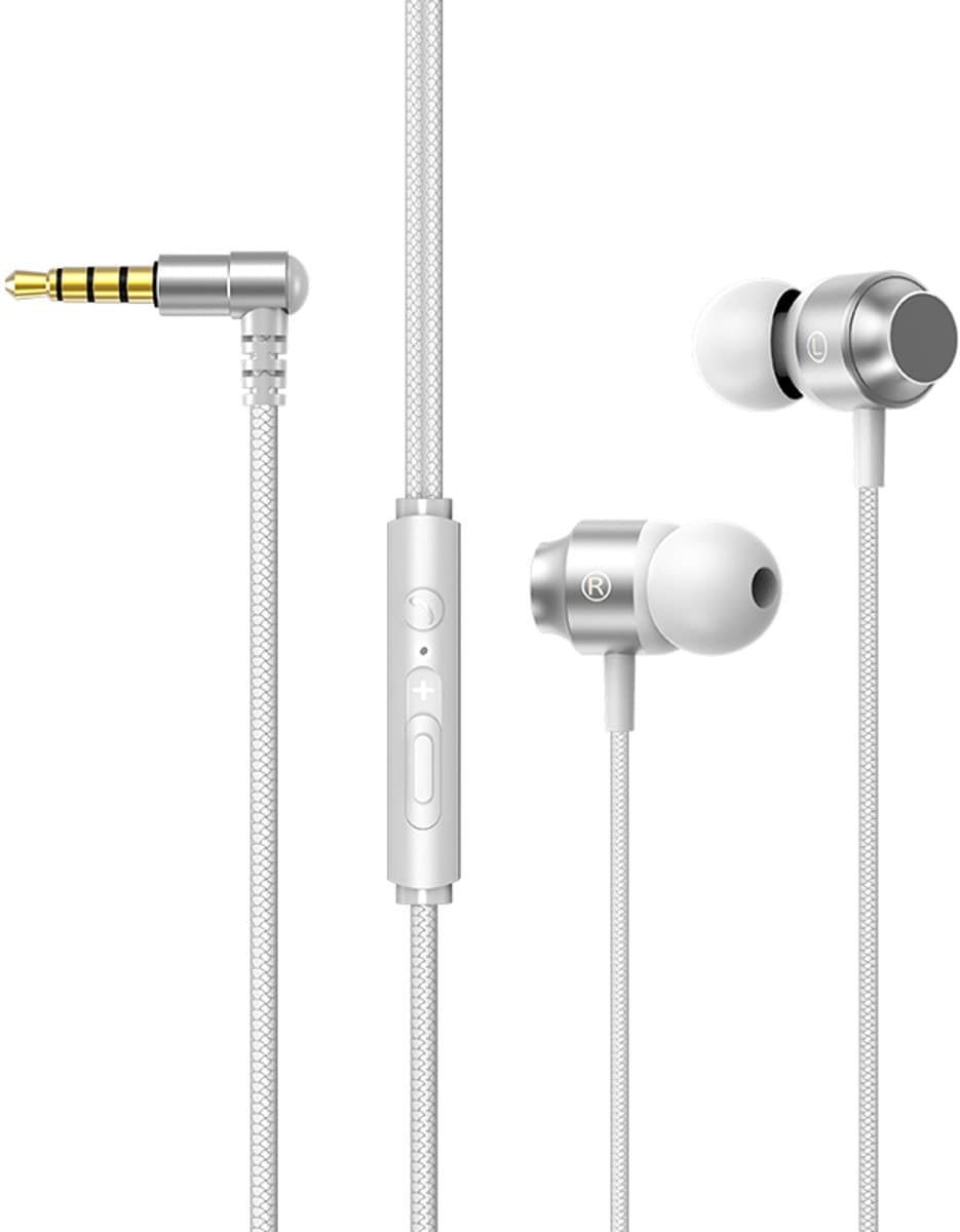 Bedrade oortjes - In Ear Oordopjes - Oortjes met Draad en Microfoon - Extra Bass - 3,5mm Jack Aansluiting - 120cm kabel - 3.5mm Bedrade Premium In-Ear Koptelefoon met Microfoon en Comfortabele Pasvorm - Wit — afbeelding 1