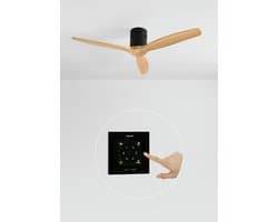 CREATE - Plafondventilator 40W silent 100% hout (Ø132cm) (ruimtes 10m²-25m²) - Zwart / Licht hout - Geen licht - Controller voor wandmontage + afstandsbediening - WIND CALM NATURAL WOOD