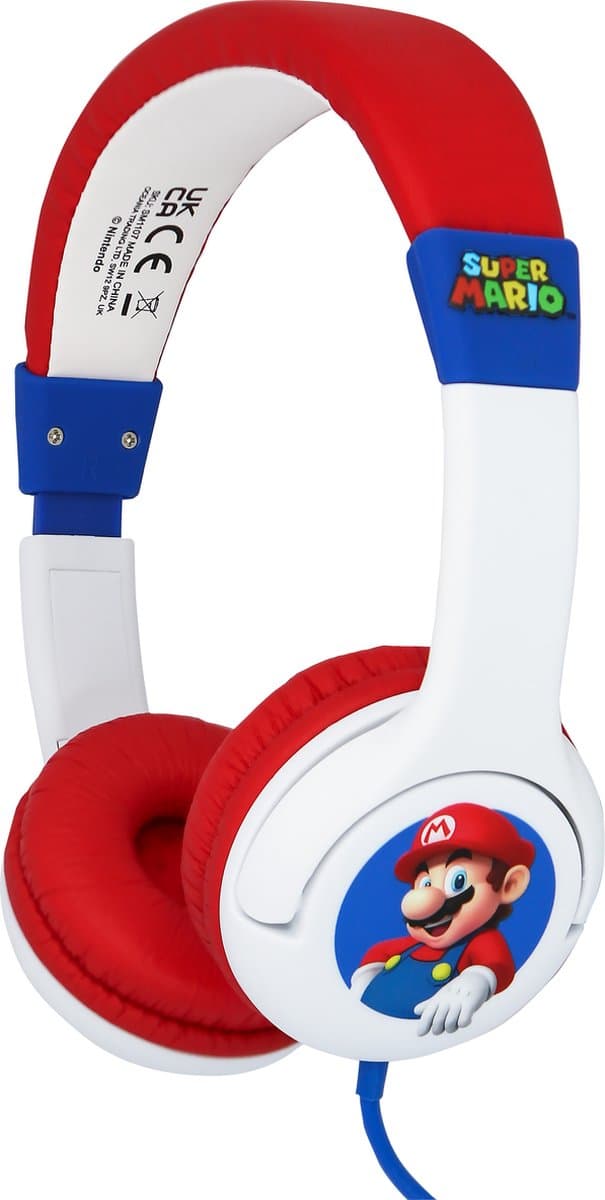 Super Mario - kinderkoptelefoon met volumebegrenzing - verstelbaar - comfortabel (wit/rood) — afbeelding 1
