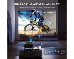 Mini Beamer - Projector - Digitale projector - 145° verstelbare standaard Miniprojector met WiFi en Bluetooth - 1080P - 18000 lumen - Draagbare projector - Autofocus - Schermschaal 16:09 - Compatibel met HDMI - Stroom - USB - Zwart