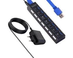 USB Hub - Poorten uitbreiden - Werkplek ordenen - 7+1 poorten - 5Gbps snelheid - Zwart