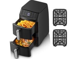 Heteluchtfriteuse Dubbele Kamer - Airfryer XXL - Parallel Koken - Ruimtebesparend Verticaal - 11 Liter - Zwart