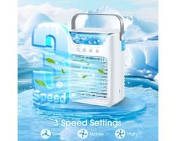 Mobiele airconditioning, 4-in-1 draagbare airconditioner & luchtkoeler luchtbevochtiger & tafelventilator met 700 ml / 2 koude nevel / 3 automatische timers - 7 kleuren nachtlampje