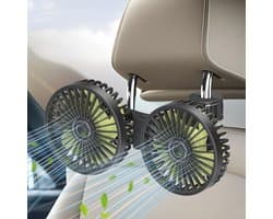 Dubbele Kop Autoventilator, Verstelbare 360 Graden Draaibaar 12 Volt Voertuig Stille Koelventilator, 3 Snelheden Achterbank Autoventilator voor Kinderen, Honden, Bestelwagen, SUV, Camper, Boot