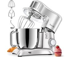 SnelShoppen - Keukenmachine 6,5L Roestvrijstaal, 10 Snelheden Deegmachine met Pulsfunctie, Kneedmachine incl. 3-delige Patisserieset voor Bakplezier i