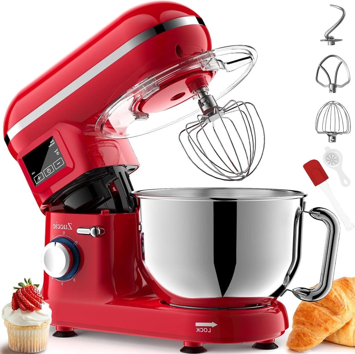 Keukenmachine - Keukenrobot Mixer - Bakken En Koken - Lcd Display Timer - 5.5 Liter - Rood — afbeelding 1