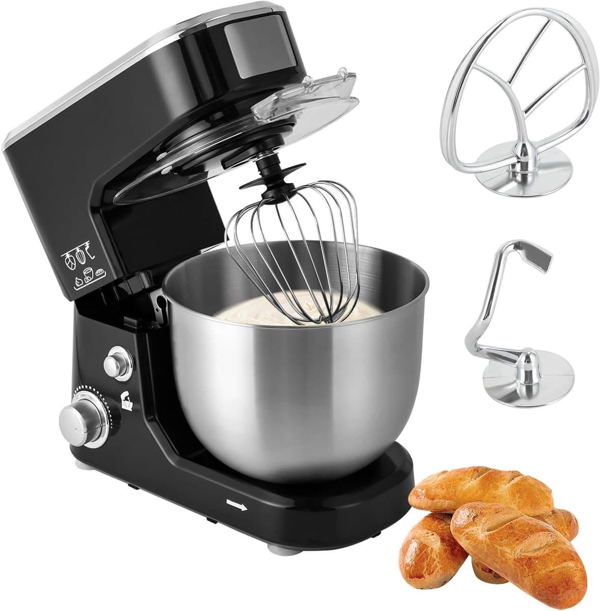 Keukenmachine - Mixer - Bakken en Mixen - Krachtige Motor - 5 Liter Kom - Zwart en Zilver — afbeelding 1
