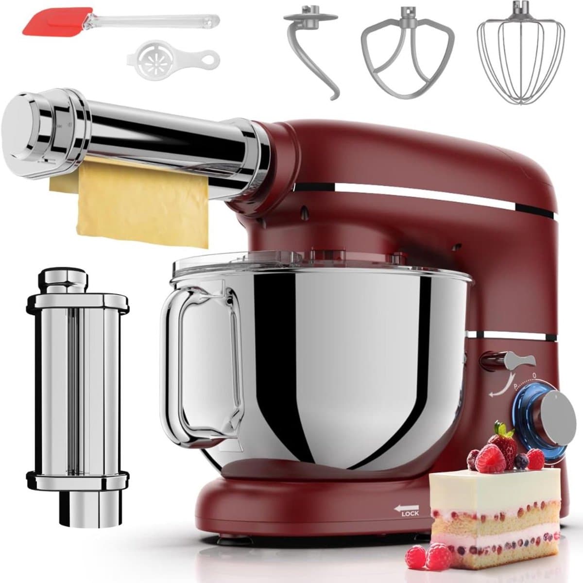 Deegmachine - Kneedmachine - Mixer met Kneedhaak - Rood - 38cm x 32cm x 24cm — afbeelding 1