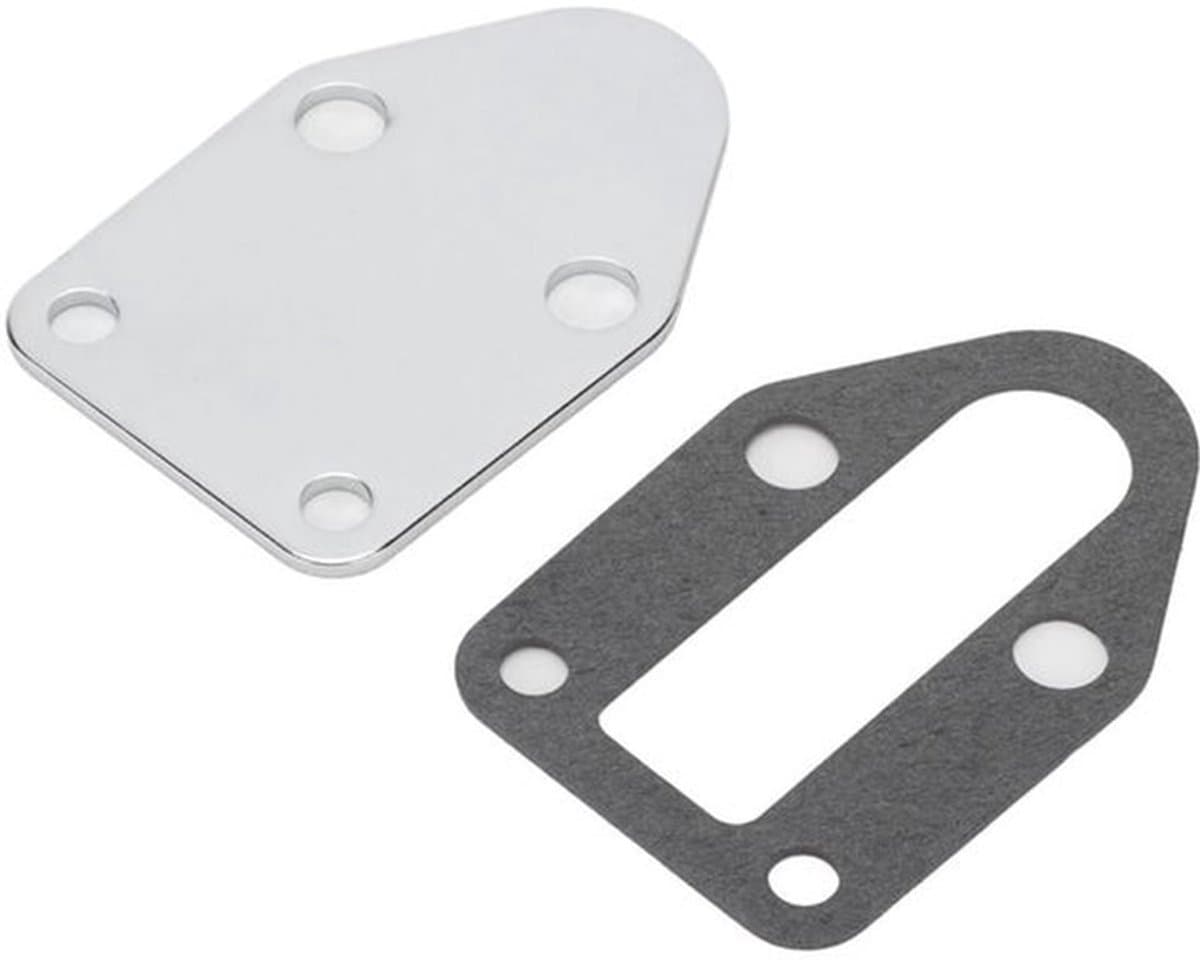 Brandstofpompafdekplaat, zonder gaten, roestvrij staal, geschikt voor Chevrolet small-block V8-motor uit 1955-2000. — afbeelding 1