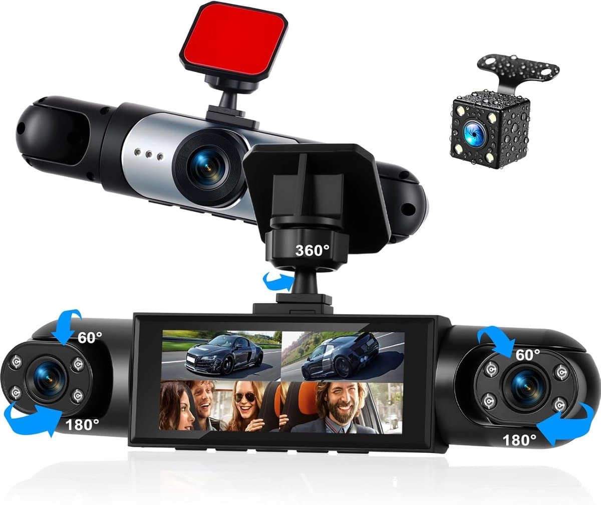 SnelShoppen - 4-kanaals dashcam auto 1080p met 360° rondom zicht, 4 verstelbare camera's, 3,16 inch display, IR-nachtzicht, bewegingsdetectie, loopopn — afbeelding 1