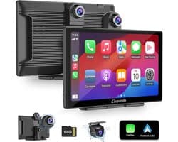 SnelShoppen - Draagbaar 9 Inch HD Touchscreen Auto Scherm met Dashcam, Draadloze Carplay & Android Auto, 4K Camera, Bluetooth, GPS, FM, 64G TF Card