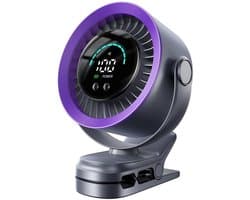 LISM draagbare clipventilator, oplaadbare USB-ventilator, 100 windsnelheden, met LED-display, 360° draaibare bureauventilator, krachtige luchtstroom, kleine batterijventilator (grijs).