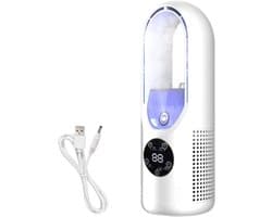 KZQ Kleine usb-ventilator met luchtbevochtiger, stille bureauventilator met 6 snelheden en 7 kleuren led-verlichting, geschikt voor slaapkamer en kantoor