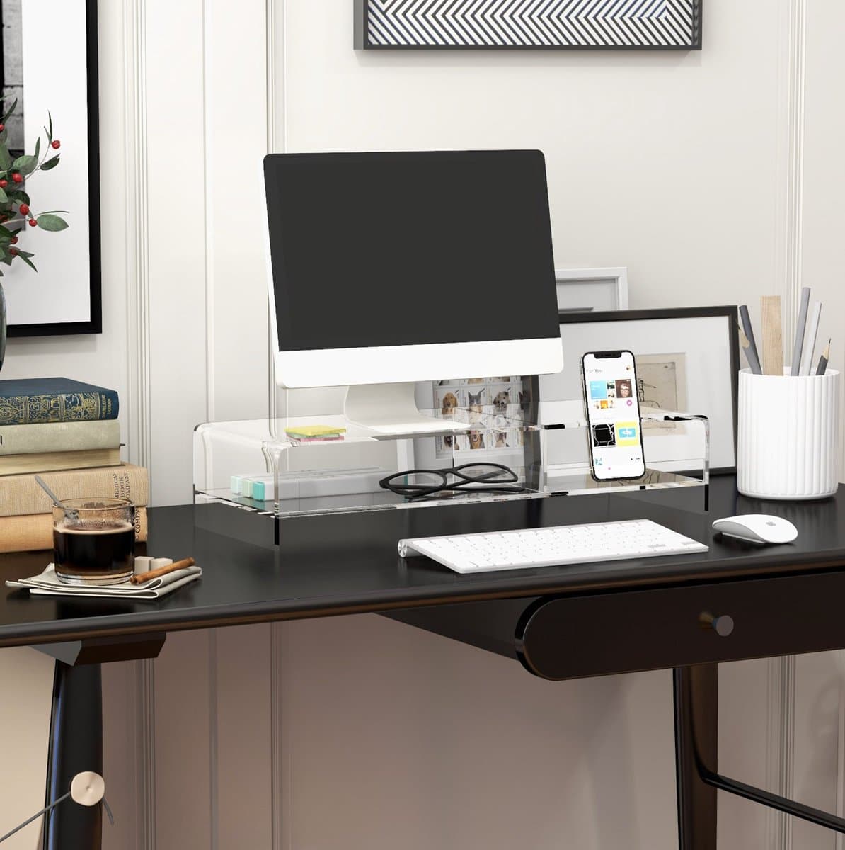 Monitorstandaard Transparant Met Toetsenbordvak 50,8 X 19 X 12 Cm Acryl Voor Schermen Tot 24 Inch Voor Een Opgeruimd Bureau — afbeelding 1