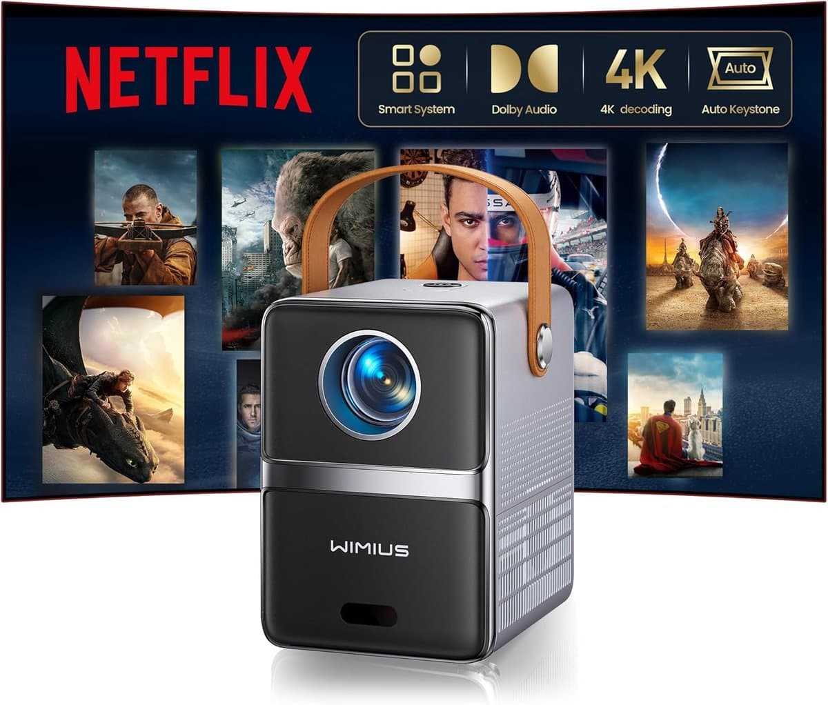 Mini Beamer Full HD 1080P - Smart Beamer met Netflix - 4K Ondersteuning - WiFi 6 - Bluetooth 5.2 - Draagbare Projector - Dolby Audio - Automatische Keystone - Elektrische Focus - HDMI ARC - Home Cinema Beamer — afbeelding 1
