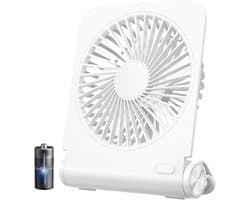 2000mAh oplaadbare USB-bureauventilator - 4 snelheden 225° - Opvouwbaar en draagbaar - Stille en krachtige luchtstroom - Geschikt voor kantoor / kamperen / reizen - Wit