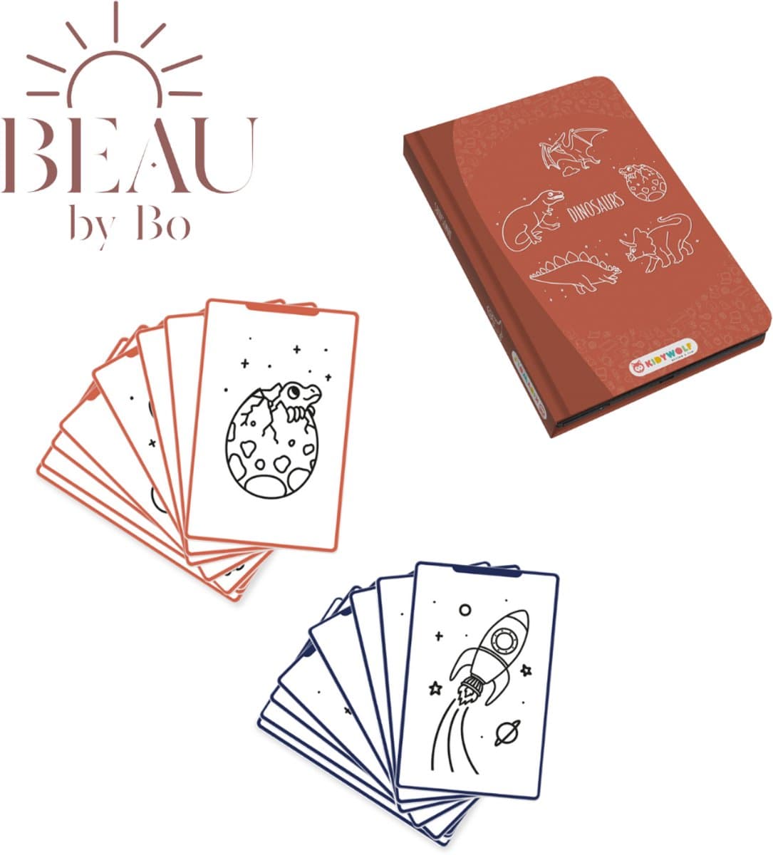 BEAU by Bo Kidywolf Kidydraw Mini Tekenboek met LCD-scherm Dinosaurussen + Refill Galaxy & Dinosaurussen — afbeelding 1