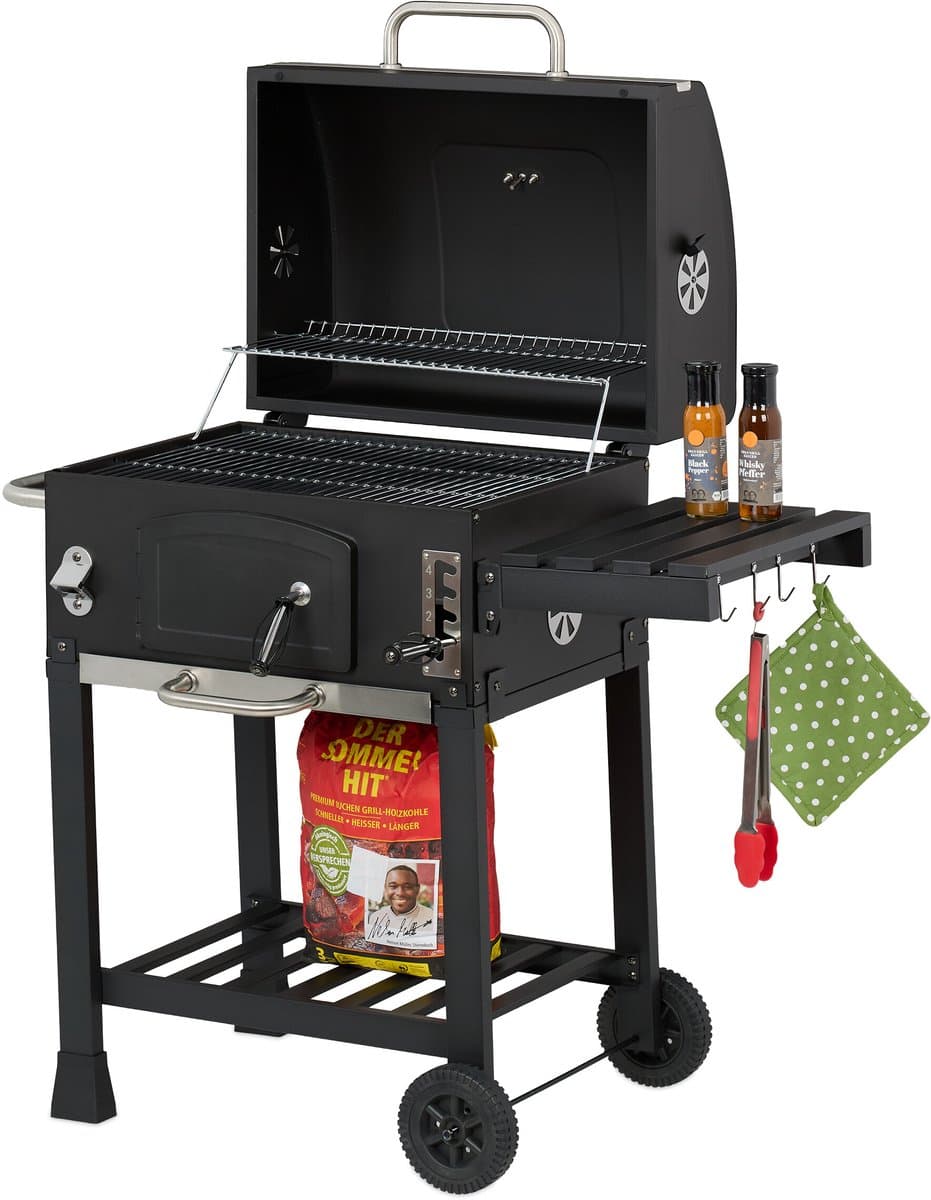 Houtskoolbarbecue - met deksel en wielen - met 2 roosters — afbeelding 1