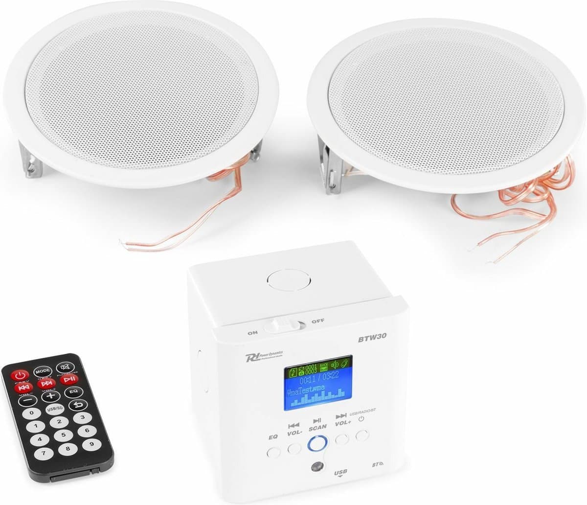 Stereo versterker - Power Dynamics BTW30SET inbouw versterker met Bluetooth, 2x plafond speaker en afstandsbediening - 30W — afbeelding 1