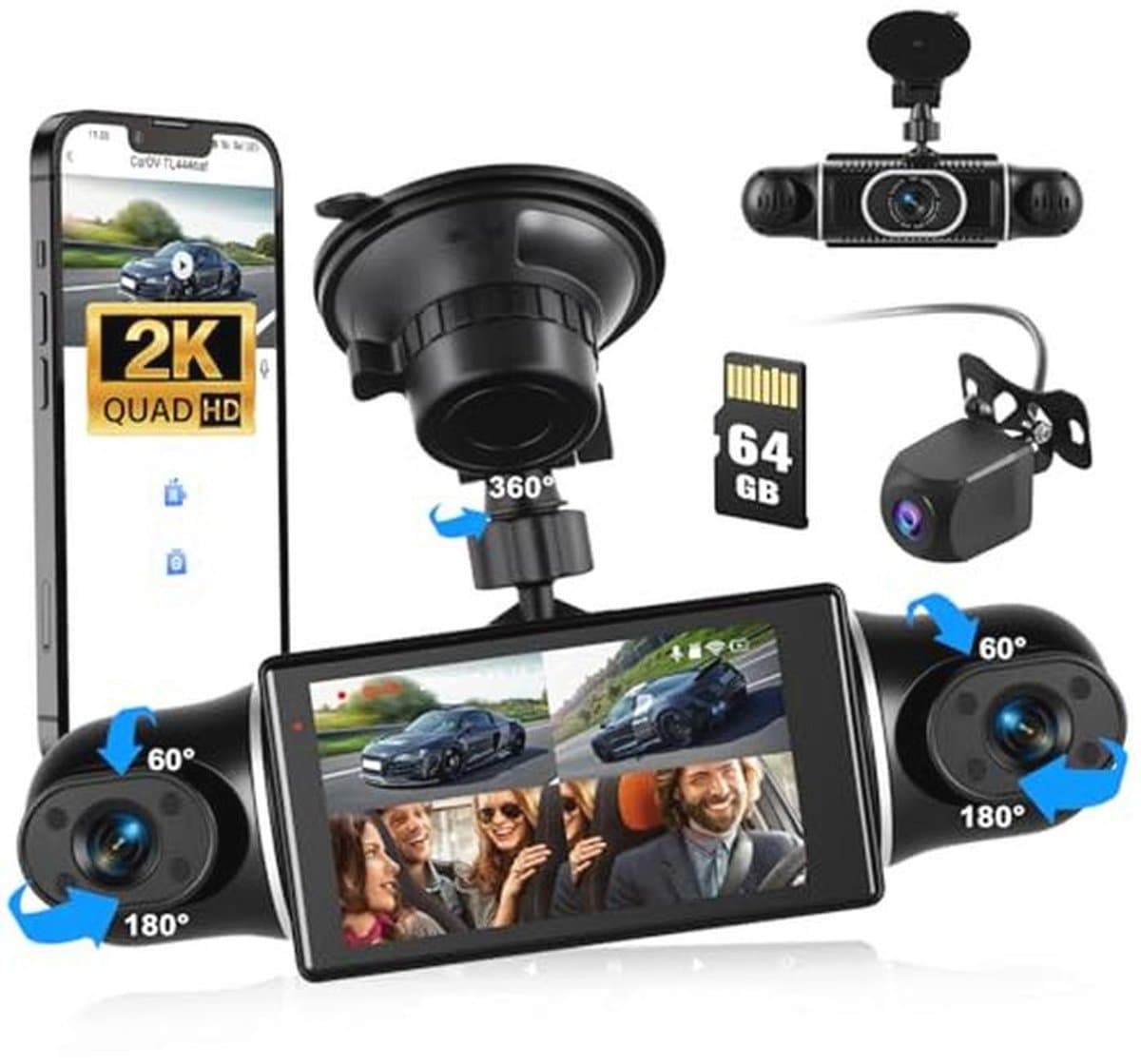 Mini-dashcam met 4 lenzen en 2K-resolutie voor voertuigen — afbeelding 1