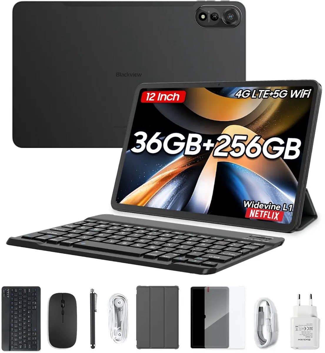 Blackview MEGA 2 Tablet Sets - Android 15 - 4G LTE+WiFi - 12 Inch - 36GB RAM - 256GB - Widevine L1 - 9000mAh - Grijs — afbeelding 1