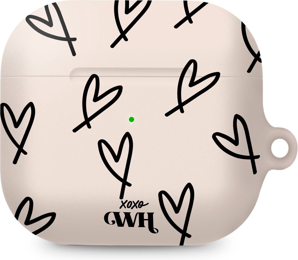 xoxo Wildhearts hoesje geschikt voor AirPods 4 - All Yours - Ook als telefoonhoesje verkrijgbaar - schokbestendige case - koptelefoonhoesje - Matte afwerking - Beschermhoes met hartjesprint - hartjes - Beige - Zwart — afbeelding 1