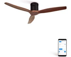 CREATE - Plafondventilator 40W silent Ø132 cm - Met Wifi - Met Afstandsbediening - 6 Snelheden - Timer - Zomer/Winter functie - Zwarte motor, donkerhouten bladen - WIND CALM