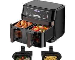 Heteluchtfriteuse Dubbel - Dubbele Airfryer - Gezond Koken - Twee Zones - 10 Liter - Zilver