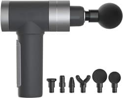 Massage Gun - Spierstimulator Lichaam - Spierherstel Na Sport - 5 Snelheden LCD - 6 Opzetstukken - Grijs