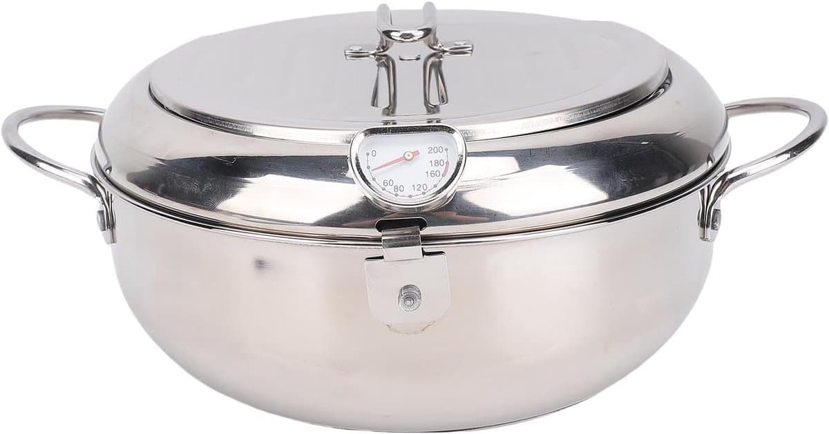 Frituurpan Roestvrij Staal - Friteuse Keuken - Thuis Frituren - Ingebouwde Thermometer - 32 Liter Capaciteit - Zilverkleurig — afbeelding 1