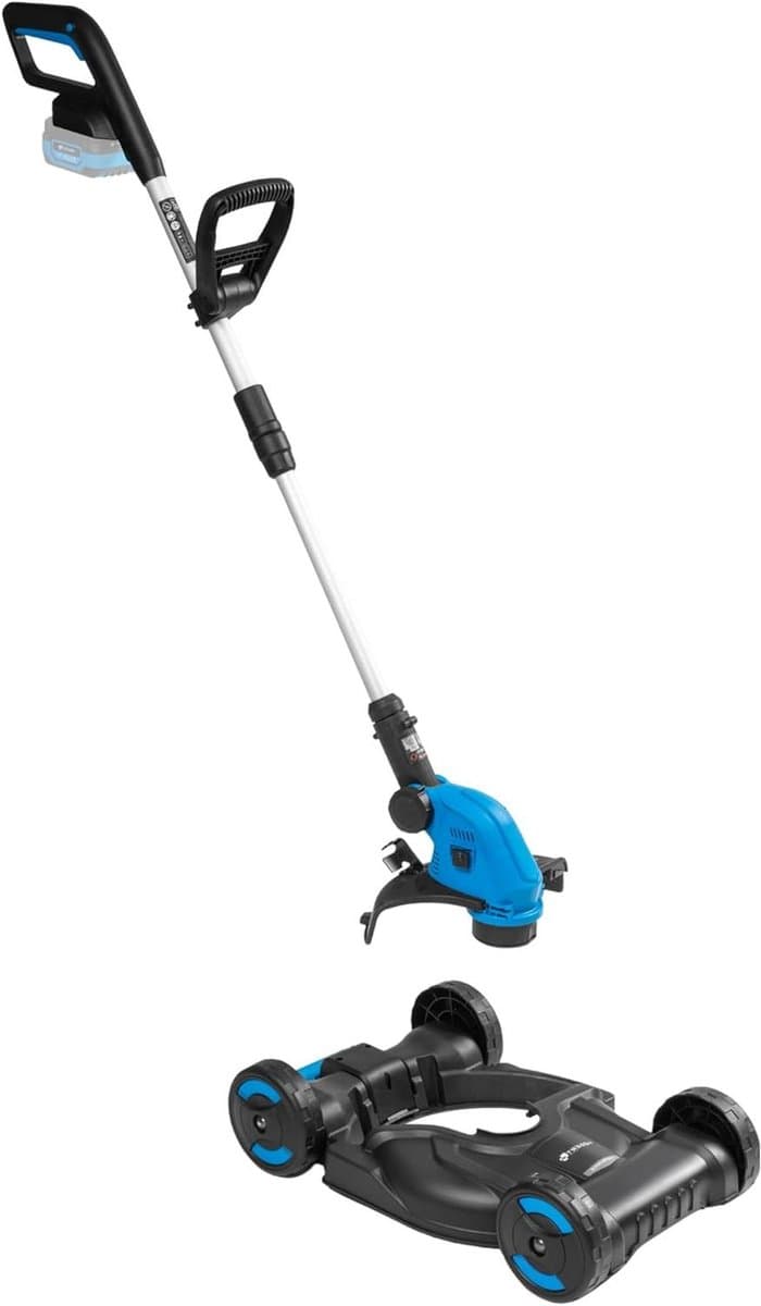 Accu grasmaaier - Tuinmaaier trimmer - Gazon onderhoud - 3-in-1 functie - 30 cm maaibreedte - Zwart blauw — afbeelding 1