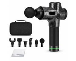 Gloovon® Massage Gun - Massagepistool - 12mm Amplitude & 30 Standen - Inclusief 6 Opzetstukken & Stevige Koffer - LCD Display - Stil - Zwart
