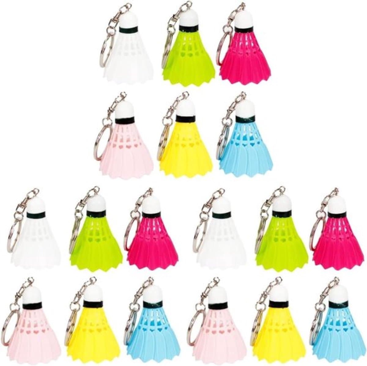 Kleurrijke Mini Badminton Sleutelhanger Set - 18 Stuks - Metalen Bal 3D Sleutelhanger - Geel Wit Rood Blauw Groen Roze — afbeelding 1