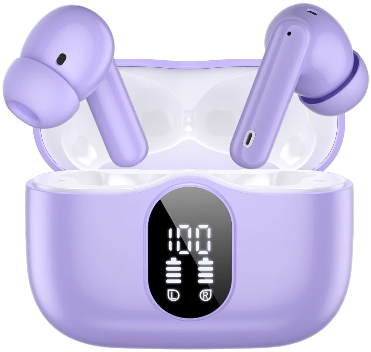 SBG Draadloze Oordopjes - Noise Cancelling - Headset - Bluetooth 5.4 - Earbuds oplaadcase - LED Display - Met Microfoon - Extra dopjes - Paars — afbeelding 1