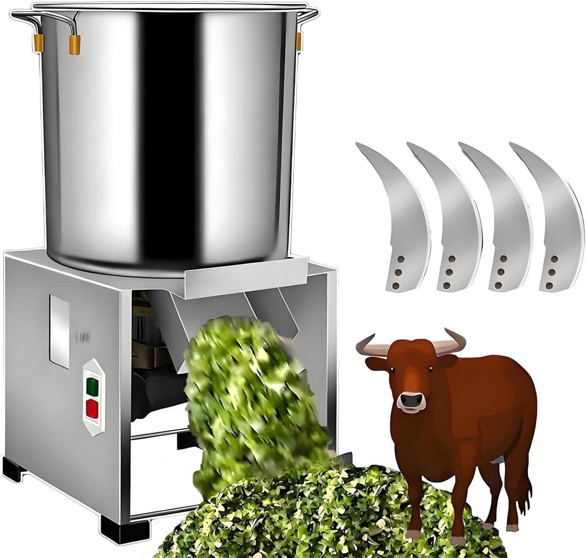 Keukenmachine Groentesnijder - Commerciële Snijder - Dierenvoer Bereiden - Hoge Capaciteit 120kg/u - 30x30x55cm - Zilver — afbeelding 1
