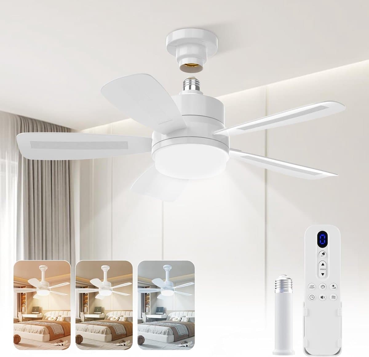 Dimbare Plafondventilator met Verlichting en Afstandsbediening voor Slaapkamer en Woonkamer — afbeelding 1