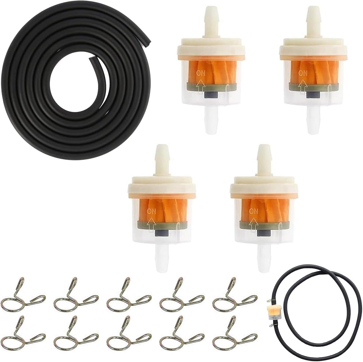 SnelShoppen - Brandstoffilter Set 4 Stuks Inclusief 1m Brandstofslang en 10 Slangklemmen voor Moped, Grasmaaier en Motorfiets — afbeelding 1