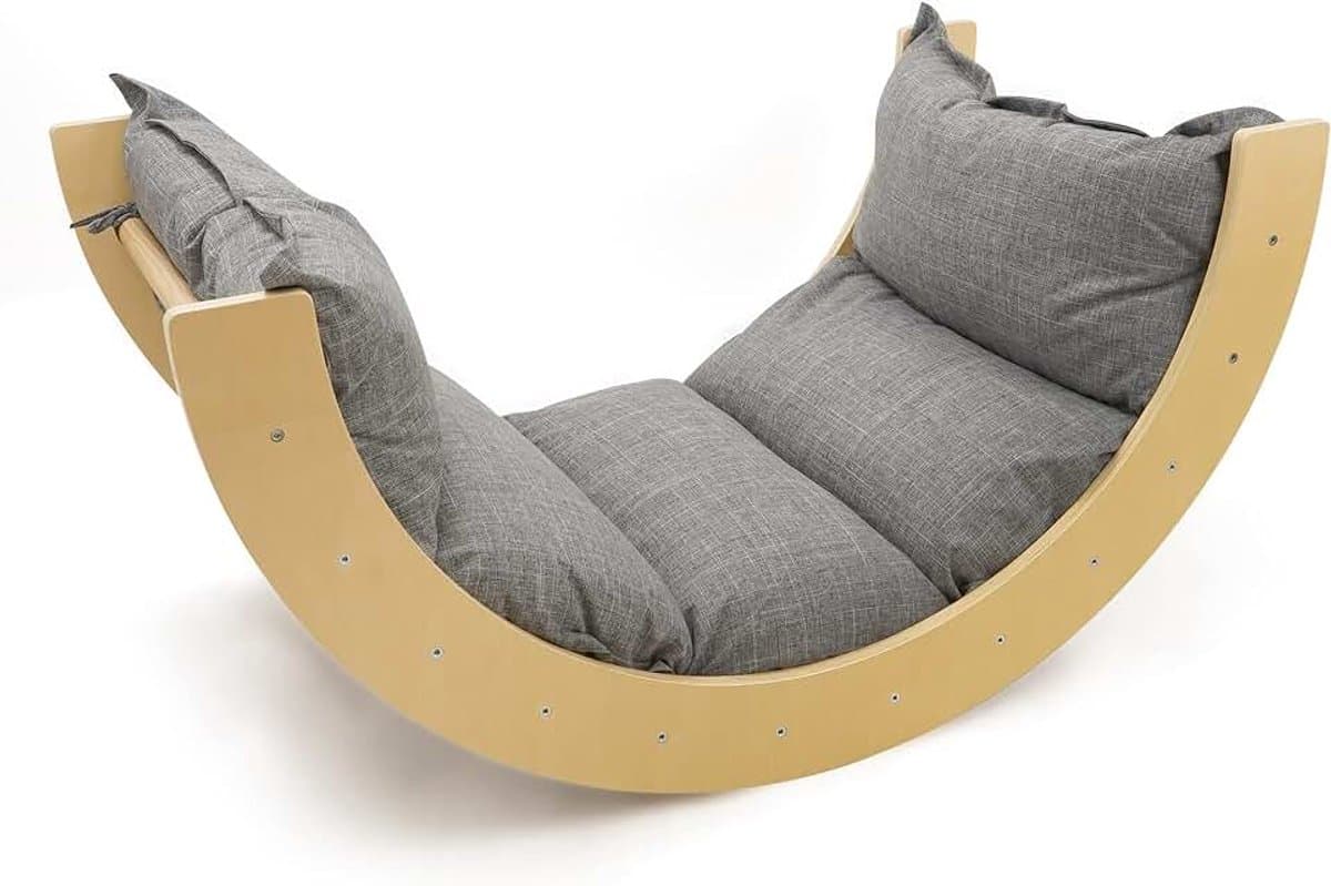 509 Jungle Plus Klimboog, dik kussens, grote boog, 2-in-1, schommelstoel, houtkleur, Montessori-klimrek, gemêleerd grijs — afbeelding 1