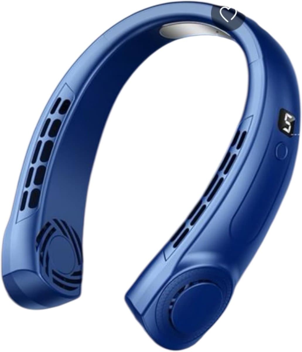 Nekventilator met LED-display, voorzien van ijskeramische technologie, blauwe kleur. 360° luchtstroom rondom | 5 ventilatorsnelheden | 4000mAh oplaadbare USB-batterij | Stil en ergonomisch ontwerp | Geschikt voor gebruik buitenshuis. — afbeelding 1