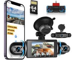 SnelShoppen - 5-Kanaals Dashcam 1080P - Voor- en Achterinterieur Camera - 360° Autocamera met 64GB Kaart, Wi-Fi, Loop-opname, G-sensor, Nachtzicht