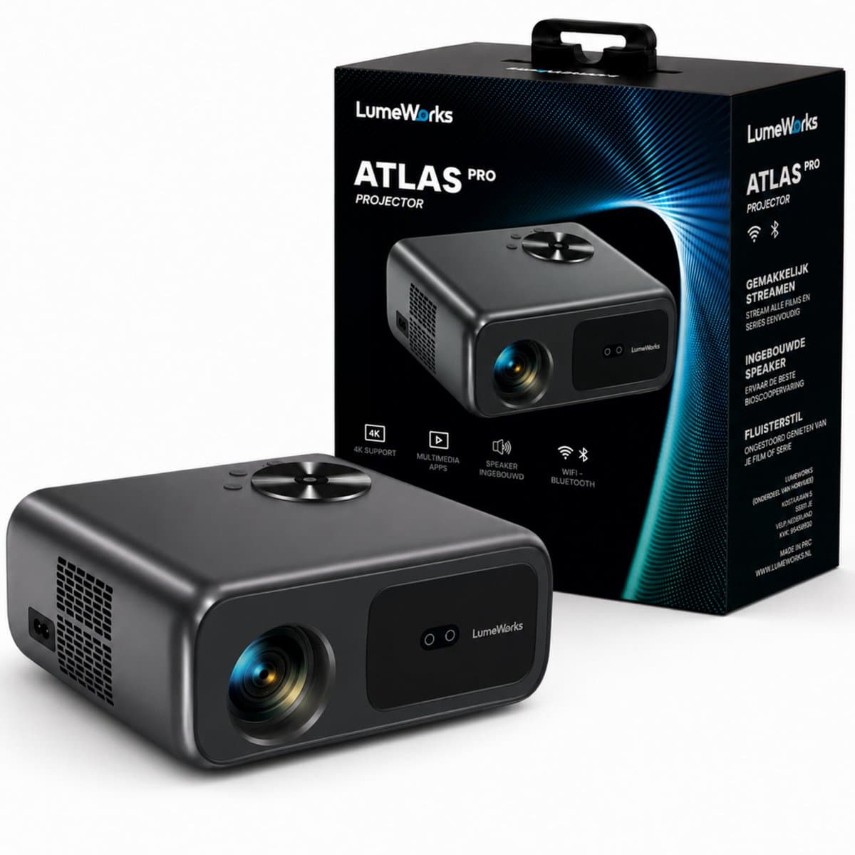 LumeWorks Atlas Full HD Beamer - Projector - 500 ANSI Lumen - Beeld tot 250 inch - 4K Support - Streamen vanaf Telefoon — afbeelding 1