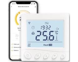 Slimme Vloerverwarming Thermostaat - App Bediening - Energie Besparen - Spraakgestuurd - 10 x 10 x 6 cm - Wit