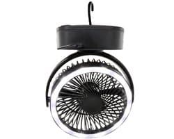 5000mAh campingventilator, tafelventilator, 3-in-1 mini USB-ventilator met LED-verlichting en haak, 360° draaibaar, plafondventilator met 3 snelheden, tentventilator met ventilator voor auto, buiten, camping, kantoor, thuis