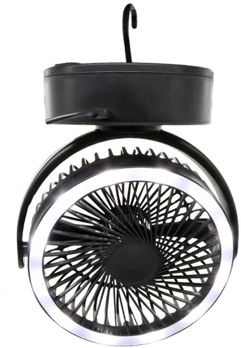 5000mAh campingventilator, tafelventilator, 3-in-1 mini USB-ventilator met LED-verlichting en haak, 360° draaibaar, plafondventilator met 3 snelheden, tentventilator met ventilator voor auto, buiten, camping, kantoor, thuis — afbeelding 1