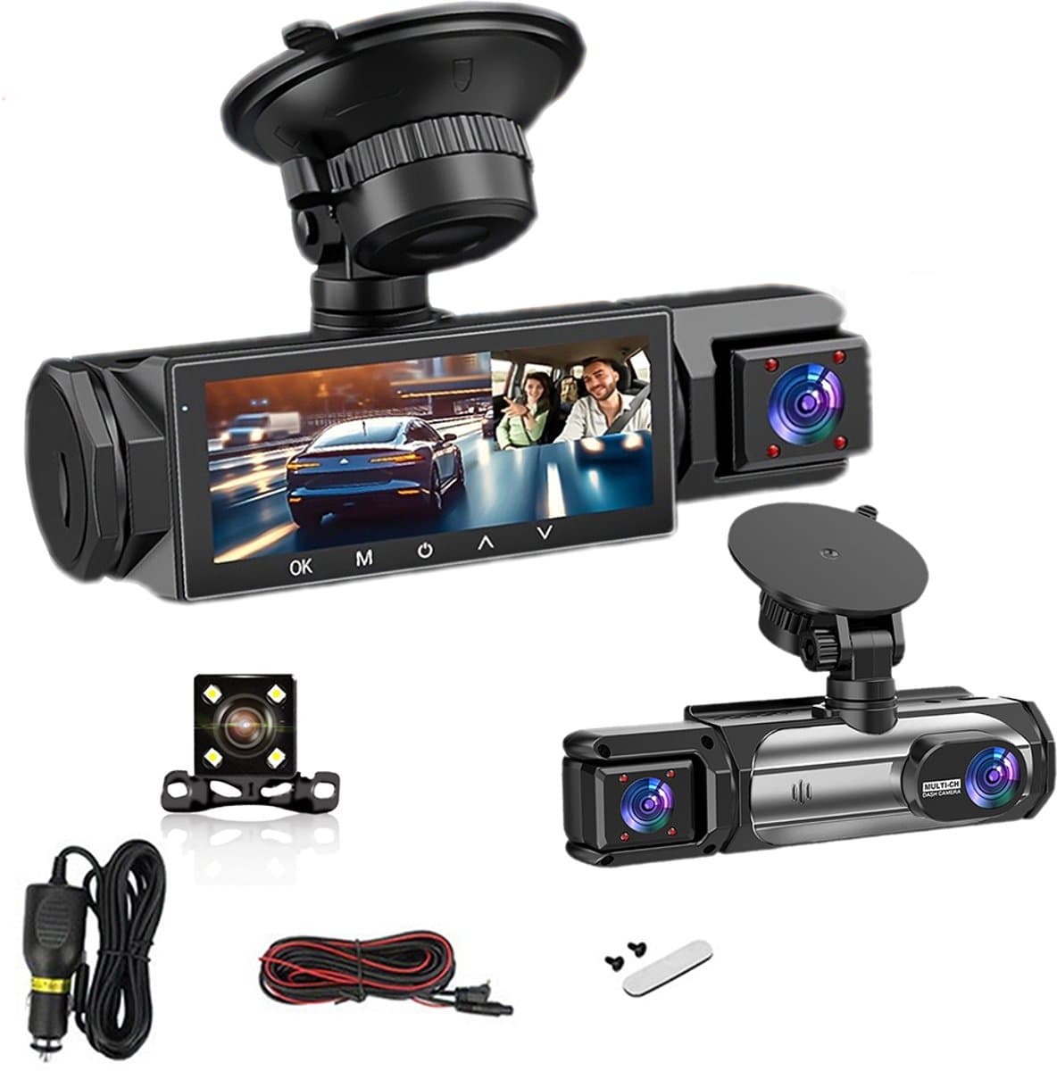 Autodashcam - Driekanaals autodashcam - Met zwaartekrachtsensor - 1080p HD - Nachtzicht - Ingebouwde 180mAh-batterij - WiFi-ondersteuning - Loopopname — afbeelding 1