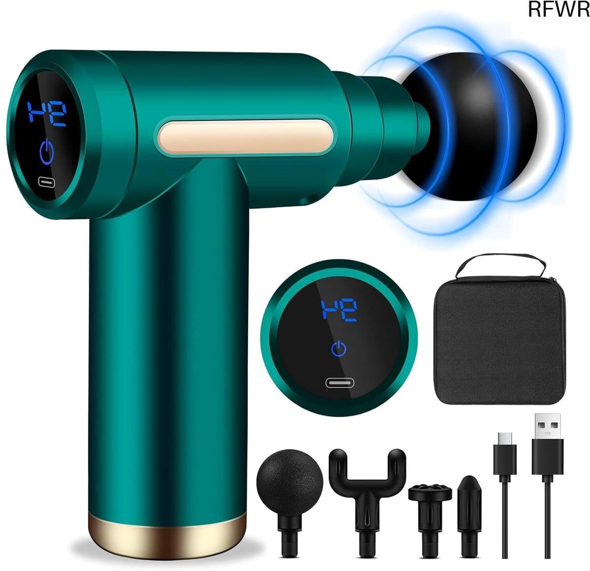 RFWR® Mini Spiermassagegeweer - Draagbaar en Stil Massagepistool met 6 Snelheden en 4 Massagekoppen voor Spierpijnverlichting — afbeelding 1