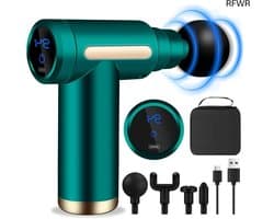 RFWR® Mini Spiermassagegeweer - Draagbaar en Stil Massagepistool met 6 Snelheden en 4 Massagekoppen voor Spierpijnverlichting