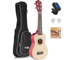 Ukelele set - MAX UKEY - 21 inch Ukulele van hout - Kindergitaar en gitaar voor volwassenen - incl. Ukelele tas, plectrums en stemapparaat - Naturel