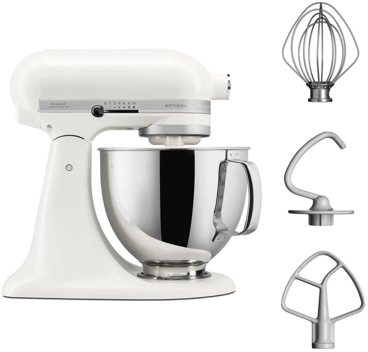 KitchenAid Artisan 5KSM125EPL - Keukenmachine - 4,8L - Porselein wit - 3 menghaken — afbeelding 1
