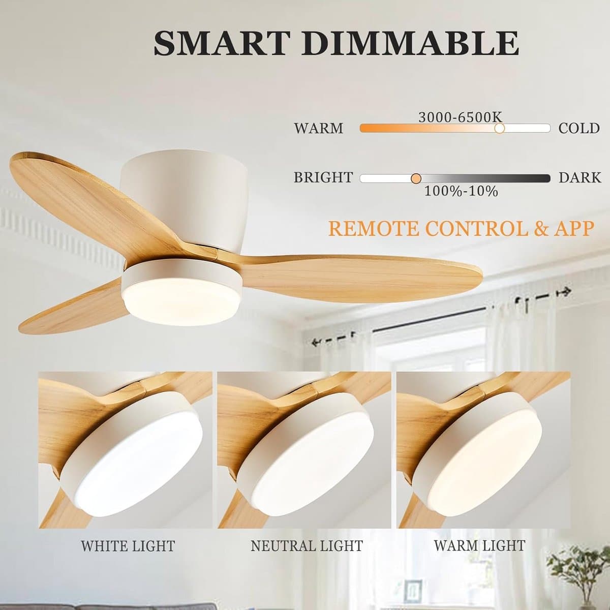 Stille Plafondventilator met Dimbaar LED Licht en Afstandsbediening - 6 Snelheden Zomer/Winter — afbeelding 1